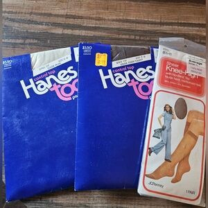 Lot Of 3 Average Size Vtg Nylon Pantyhose 80's New In Original Package    #20